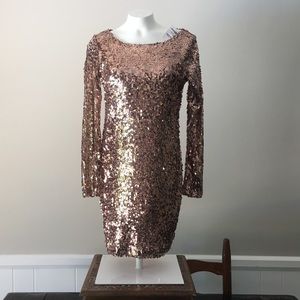 Long sleeve rose gold sequin mini dress